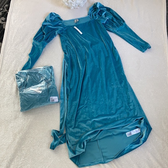 NWT Maternity Aqua Velvet Puff Long Sleeve Dress Size 8 - Picture 13 of 16